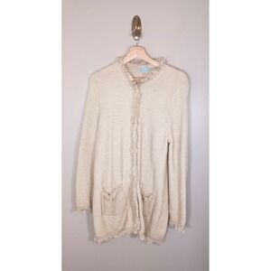 J McLaughlin Fringe Cardigan Button Front Coastal Western Sweater Women M